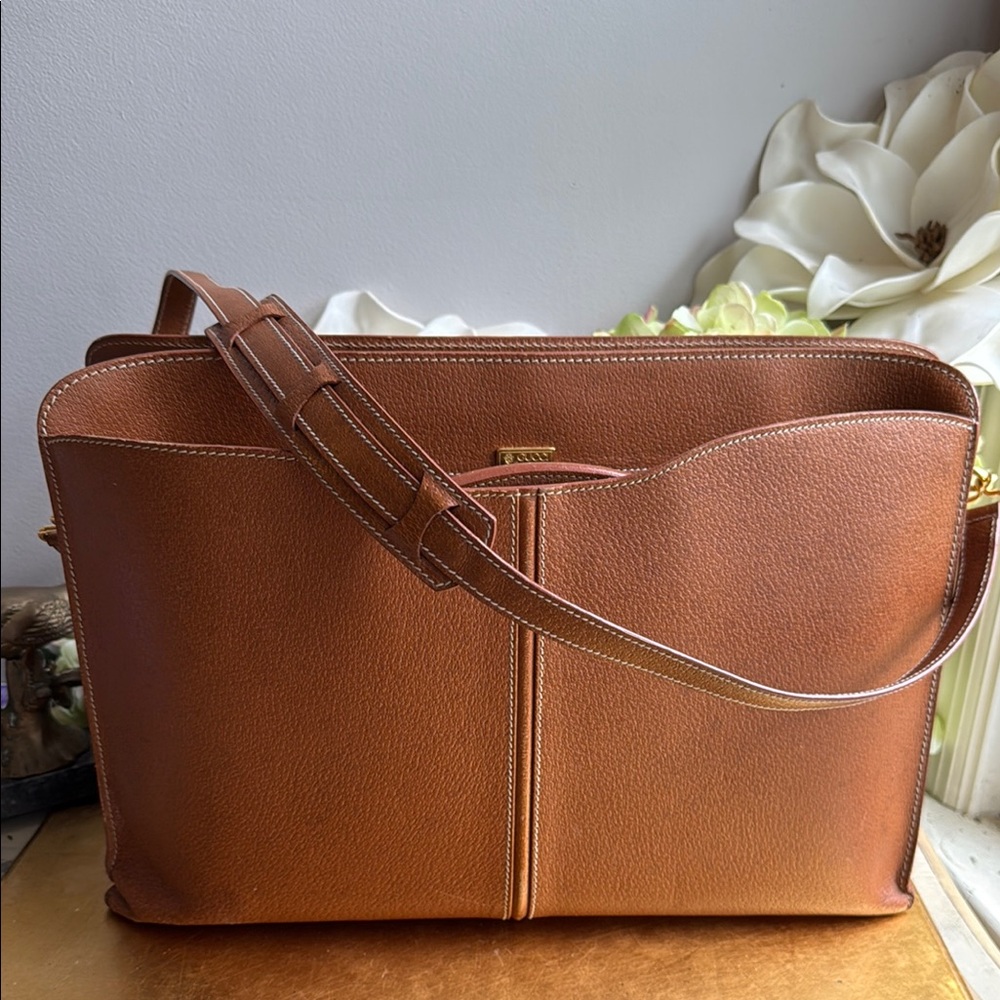 Gucci Double Gusset Retractable Handle Leather Briefcase Shoulder Bag
